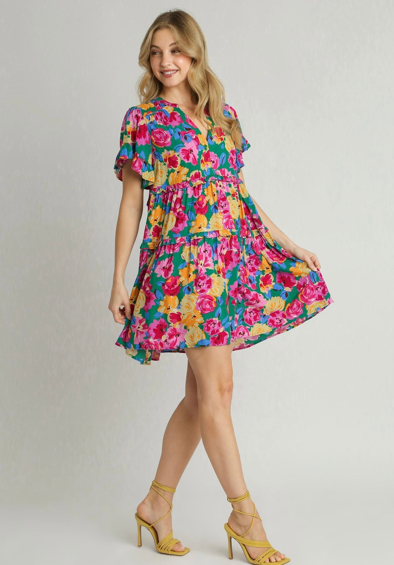 Floral Print V-Neck Ruffle Tiered Dress