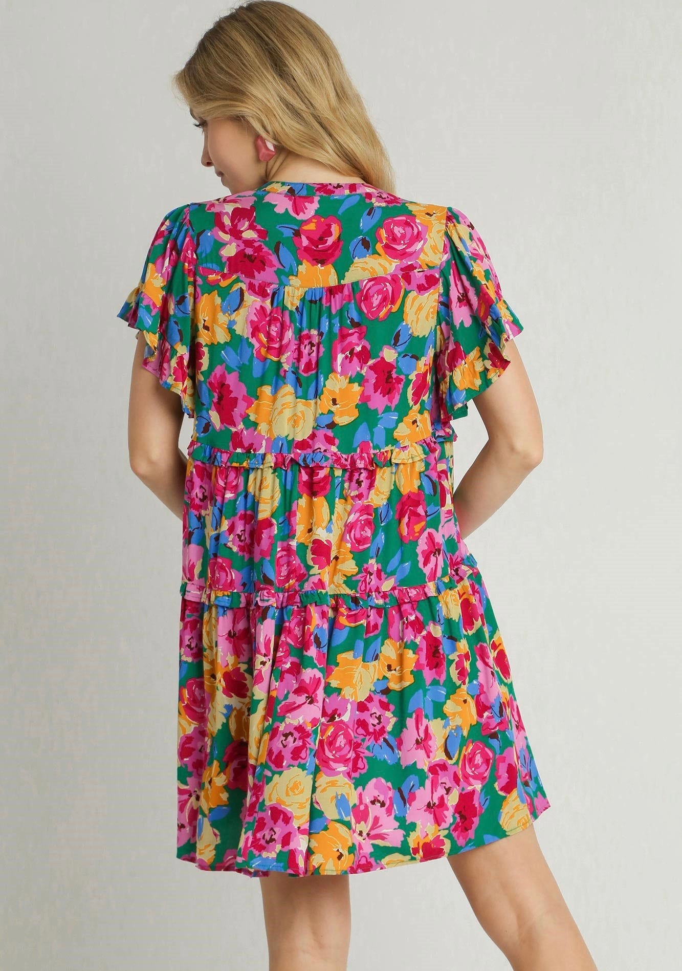 Floral Print V-Neck Ruffle Tiered Dress