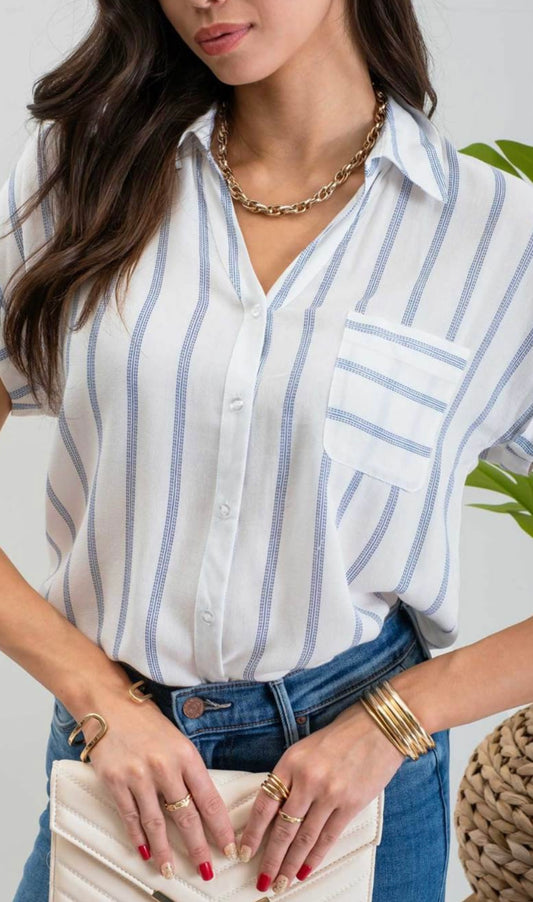 Striped Roll Up Sleeve Top