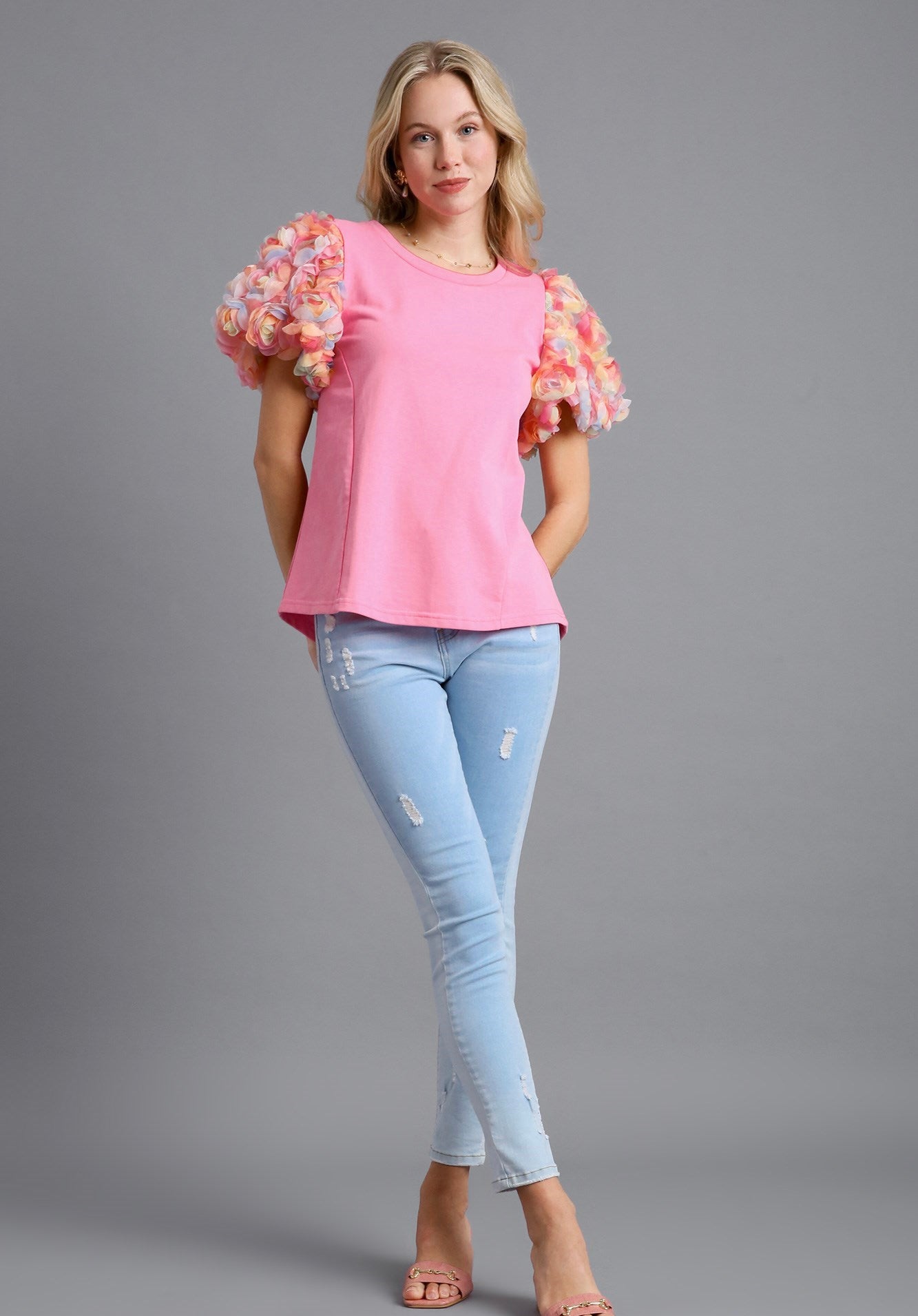 3D Floral Mixed Media French Terry Top