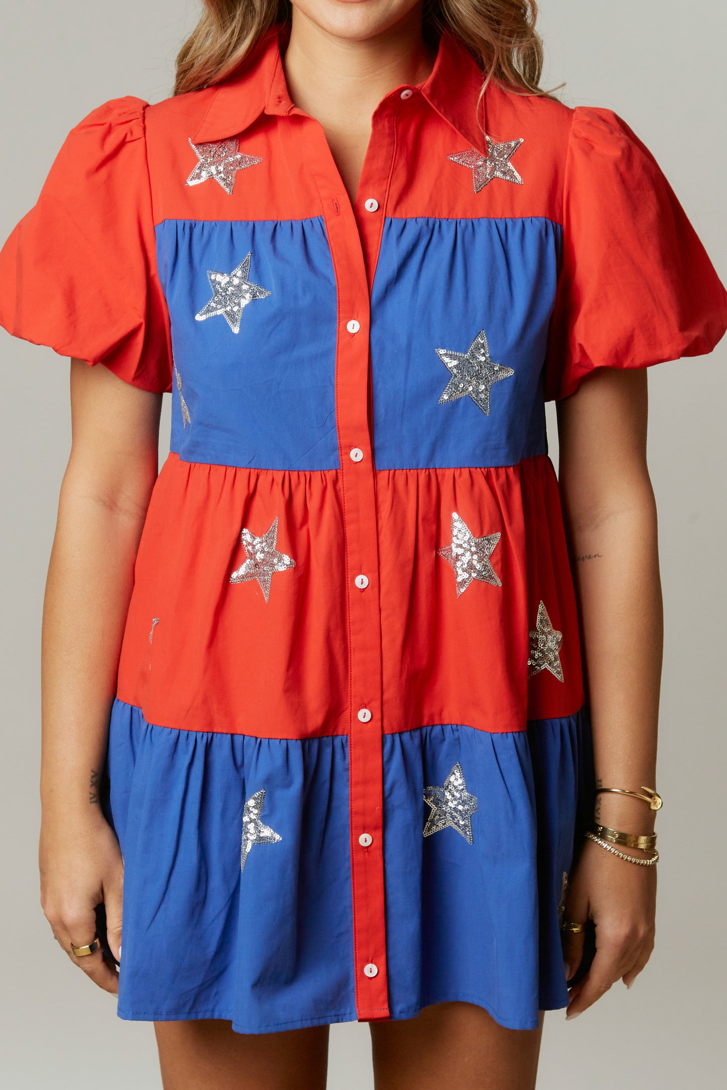 Color Block Starry Sequin Patch Mini Dress
