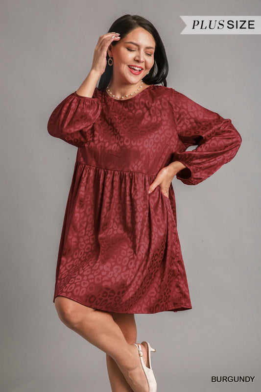 Plus Animal Jacquard Print Long Sleeve Dress